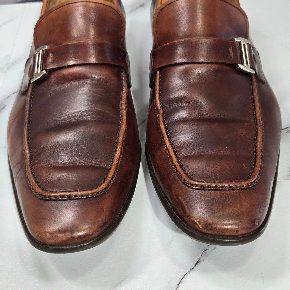 Magnanni Lino Loafers Mens Size 10 Brown Leather Buckle Strap Dress Shoes Spain